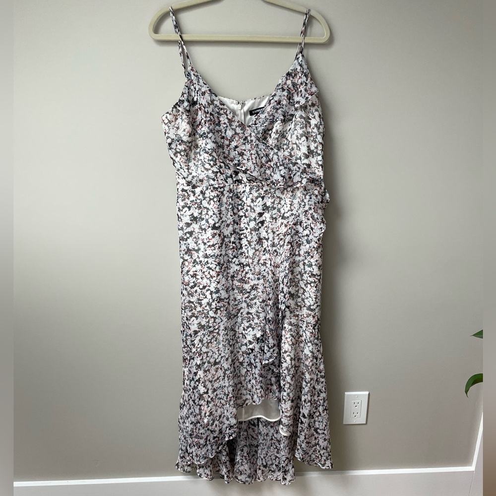 Express High Low Faux Wrap Dress in Multicolor Print